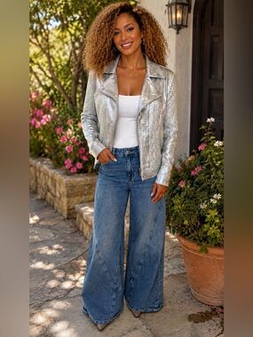 Insight New York Metallic Silver Women's Moto Jacket Size 10